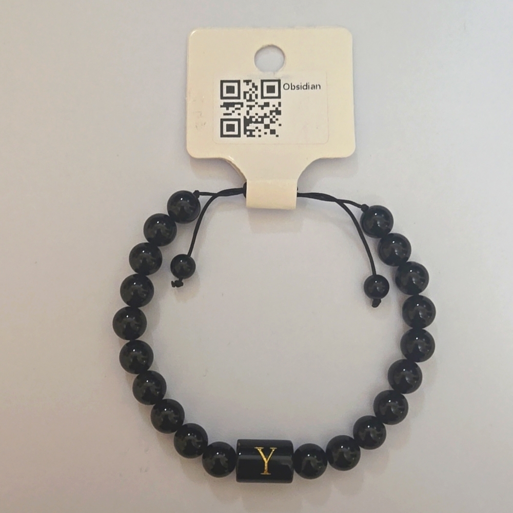Obsidian Gem Stone Letter Y